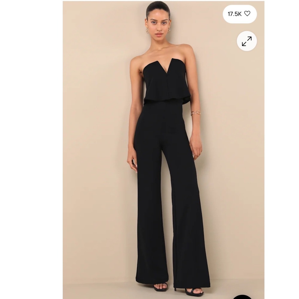 Lulus Black Power of Love Strapless Jumpsuit Wide Leg XS Minimalist Cocktail